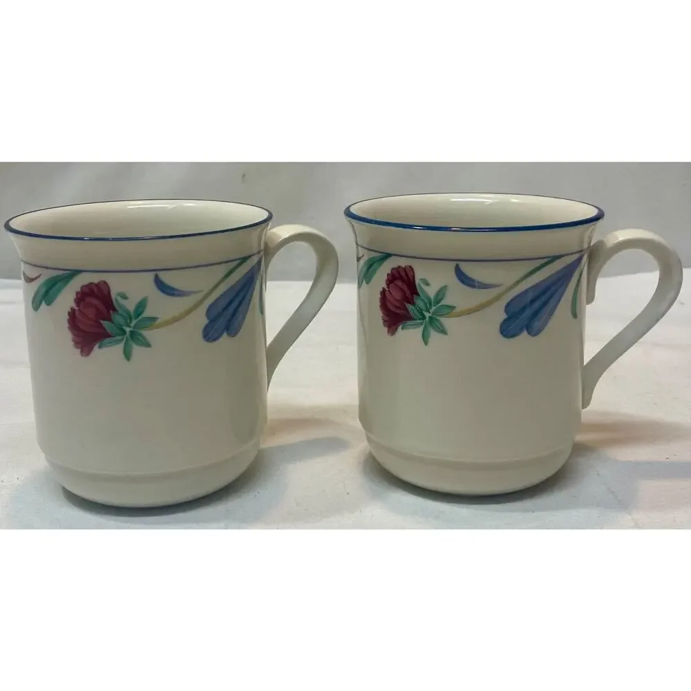 Lenox Chinastone Poppies On Blue Coffee Mugs - set of 2